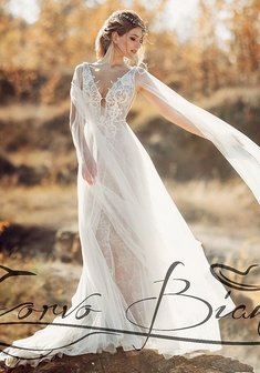 Свадебное платье Берта 2001-А69393. А-силуэт, длинное со шлейфом.